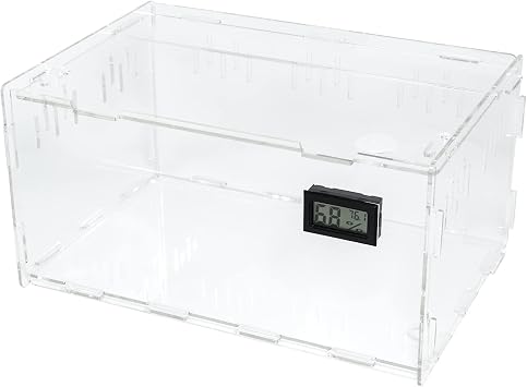 BETAZOOER Reptile Terrarium Breeding Tank Acrylic Reptile Feeding Box with Temperature Hygrometer 11.4"x7.7"x5.9"