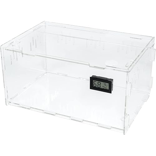 BETAZOOER Reptile Terrarium Breeding Tank Acrylic Reptile Feeding Box with Temperature Hygrometer (15.3"x9.7"x7.6")