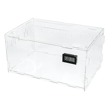 BETAZOOER Reptile Terrarium Aquarium Breeding Tank Acrylic Reptile Feeding Box with Temperature Hygrometer (11''x7.7''x5.9'')