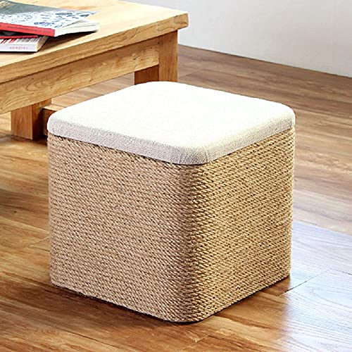 Tabouret carré rembourré en lin C pour salon et couloir