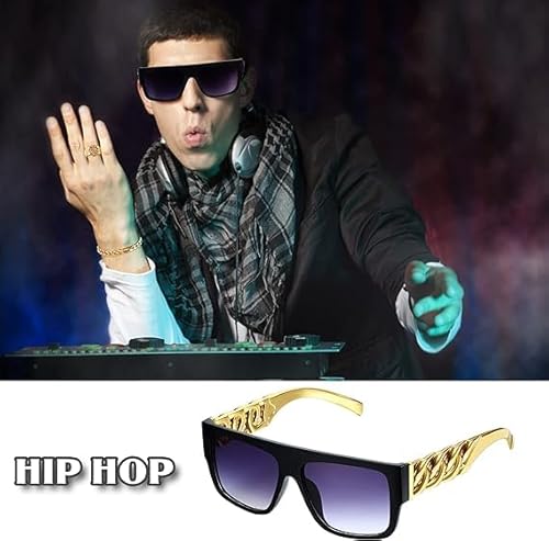 زي تنكري بنمط هيب هوب، سلسلة ذهبية مزيفة بنمط الثمانينيات والتسعينيات، نظارات شمسية بتصميم علامة الدولار وخاتم اصبع واقراط حلقية وسوار سلسلة ذهبية للرجال والنساء، أكريليك