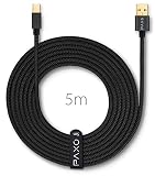 PAXO Nylonowy kabel USB do drukarki, czarny, wtyczka USB A na USB B, kabel do ładowania, kabel do transmisji danych, złota wtyczka