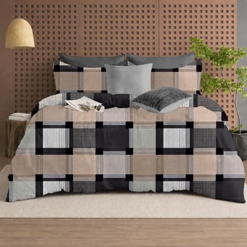 Image of DECOR2ADMIRE 300 Thread Count Cotton Floral Bedsheet Set | Soft Luxury Bed Sheet with 2 Pillow Covers | Breathable Bedding for Bedroom (Double King 90 inch x 100 inch) (Grids Print)