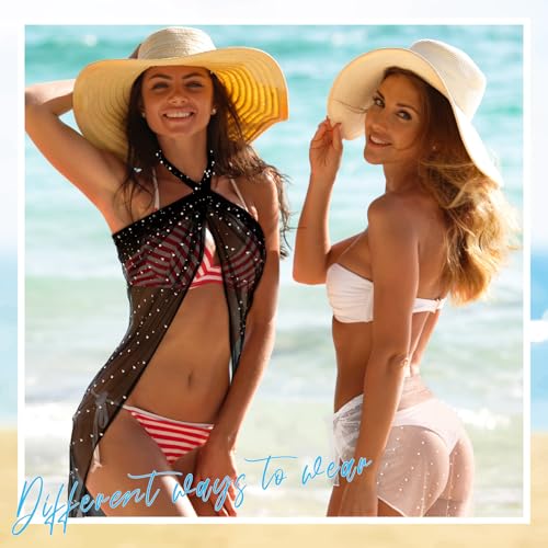 2 Pieces Pearl Cover up Sarong Bride Swimsuit Cover-up Long Black and White Bachelorette Outfits for Bride Sheer Mesh Beach Suit4