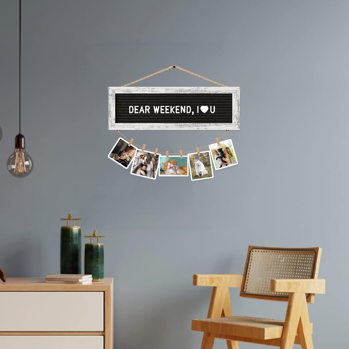 CJIAWYS Hanging Photo Display Multiple Polaroid Picture Frames Collage Wall Decor, Felt Letter Board with 340 Letters and 15 Clips, DIY Cards Holder Frame Collage Set for Christmas Holiday Birthday