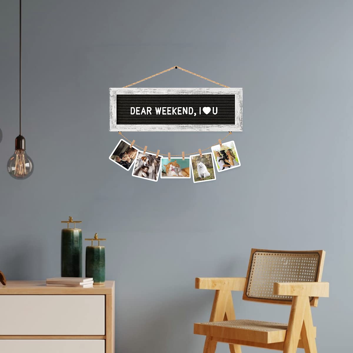 CJIAWYS Marco de fotos para colgar, múltiples marcos de fotos Polaroid, decoración de pared, tablero de letras de fieltro con 340 letras y 15 clips, juego de marco de collage para Navidad, vacaciones