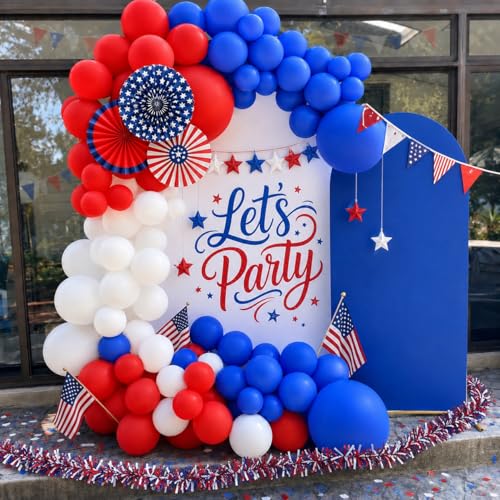 Image of Blue Red White Balloons, 12 Inch Dark Blue Matt Red and Ivory Latex Helium Balloon for Baseball Cartoon Birthdays Labor Patriotic Theme 4th of July Decorations Independence Day Party Decorations