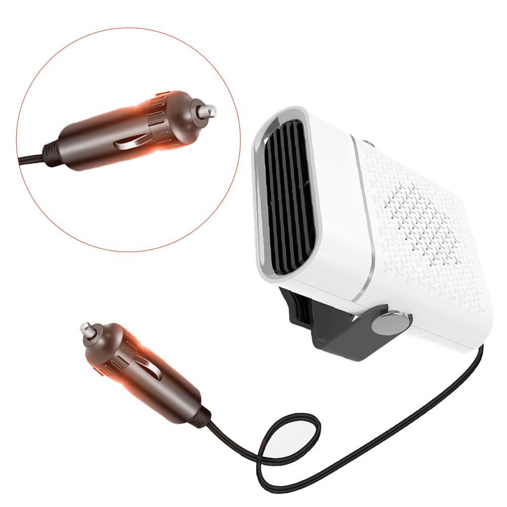 Riloer Chauffage de Voiture pour Camping-Car 12 V 150 W, Ventilateur Portable de Chauffage Rapide pour l'hiver, Prise Allume-Cigare, désembueur, Compatible avec Les véhicules 12 V CC, Blanc