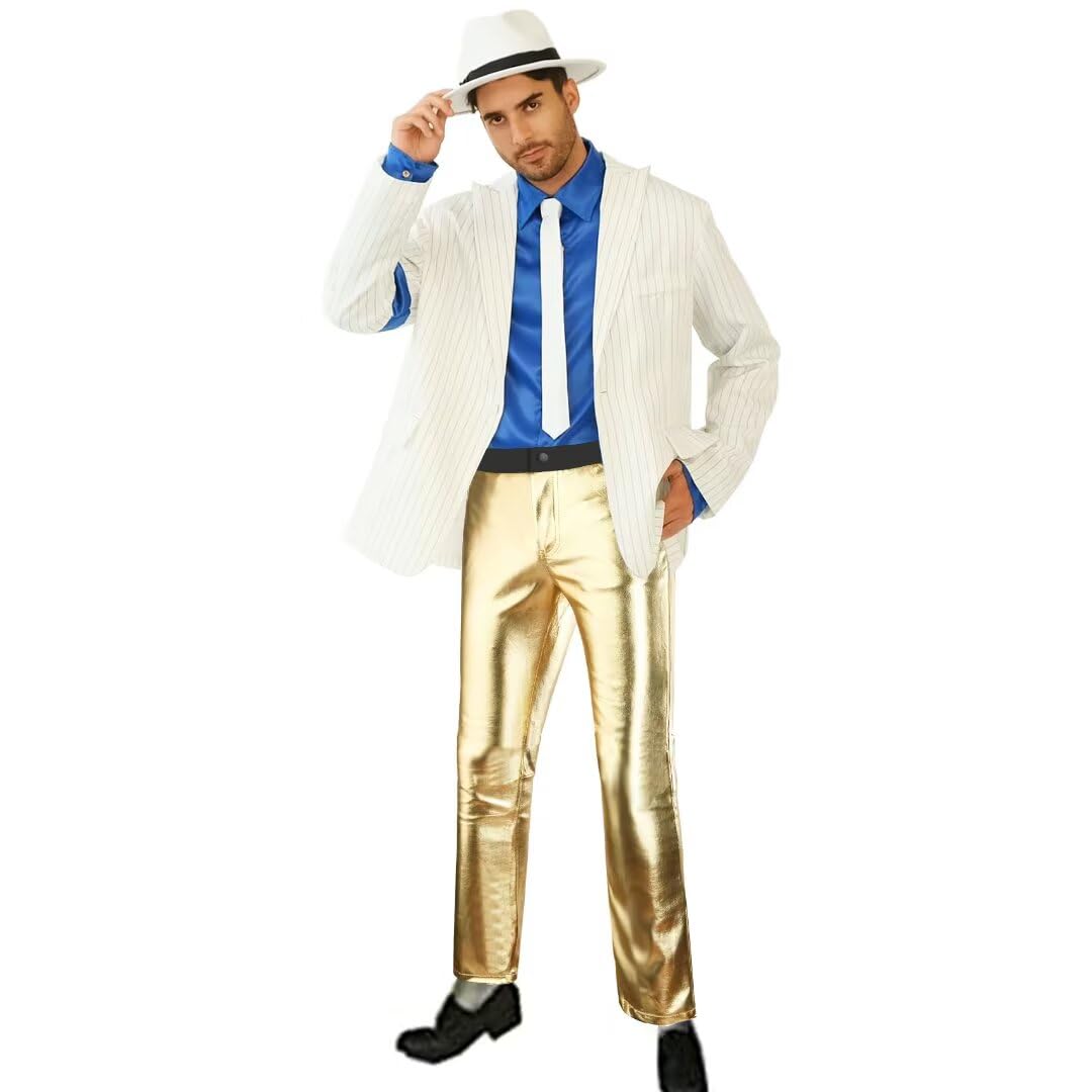Adulto Disfraz Jacket Chaqueta+Pantalones+Shirt+Sombrero+Tie Ropa Costume Stripes Smooth Y Criminal Halloween Navidad Cosplay Fiestas Retro Hombre Trajes