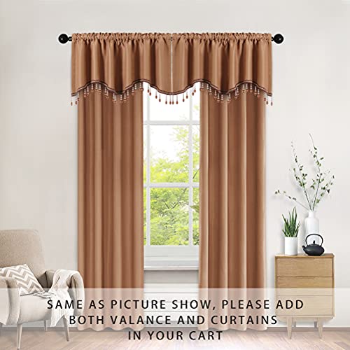 Elkca Coffee Blackout Curtain Valance For Living Room Scalloped Kitchen Tier Set For Window,Pack Of 2 (Coffee,52" W X 18" L) #TOP6