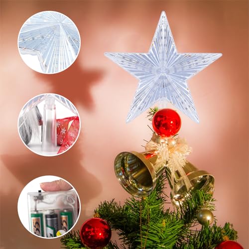 LAWOHO Christmas Tree Topper Warm White Light Star for Tree Toppers Decorations - 8.7 Inch Battery Powered for Normal Size Christmas Trees by LAWOHO - Image 5