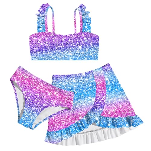 Image of ALISISTER Girls Swimsuit 3 Piece Bathing Suits Summer Bikini Tankini Sets with Cover Up Skirt for 4-12 Years