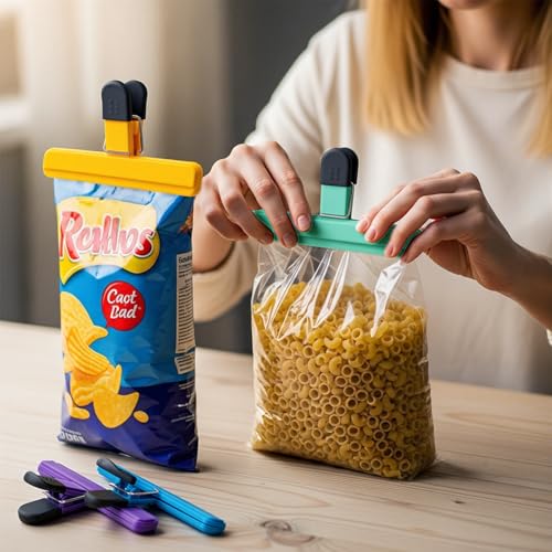 Image of Chip Clips, 6 Pack Large Food Clips, Snack Bag Clip, Plastic Heavy Duty Seal Grips for Food Storage, Home, Office and More(6 x 3.5 Inch)