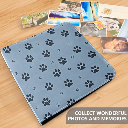 Álbum de fotos adhesivo Scrapbook DIY huellas azul con encuadernación de 3 anillos, 40 páginas 8x10 para recuerdos miniatura 5