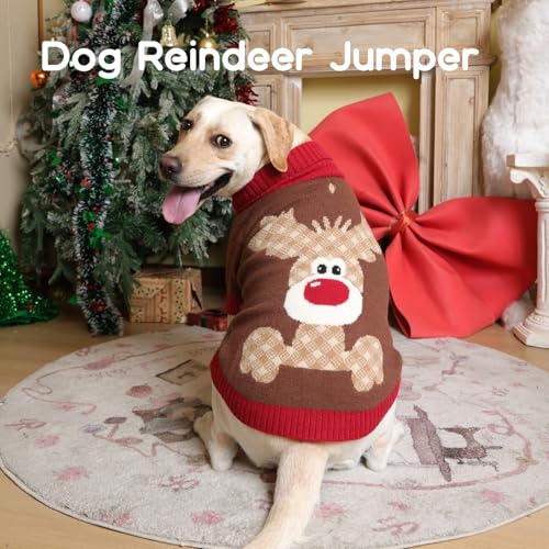 Hjumarayan Hundepullover Weihnachten, Pullover Rentier mit Geschirr Öffnung Warme Rollkragen Hundepulli für Malteser, Bichon Frisé, Mini-Dackel, Braun M