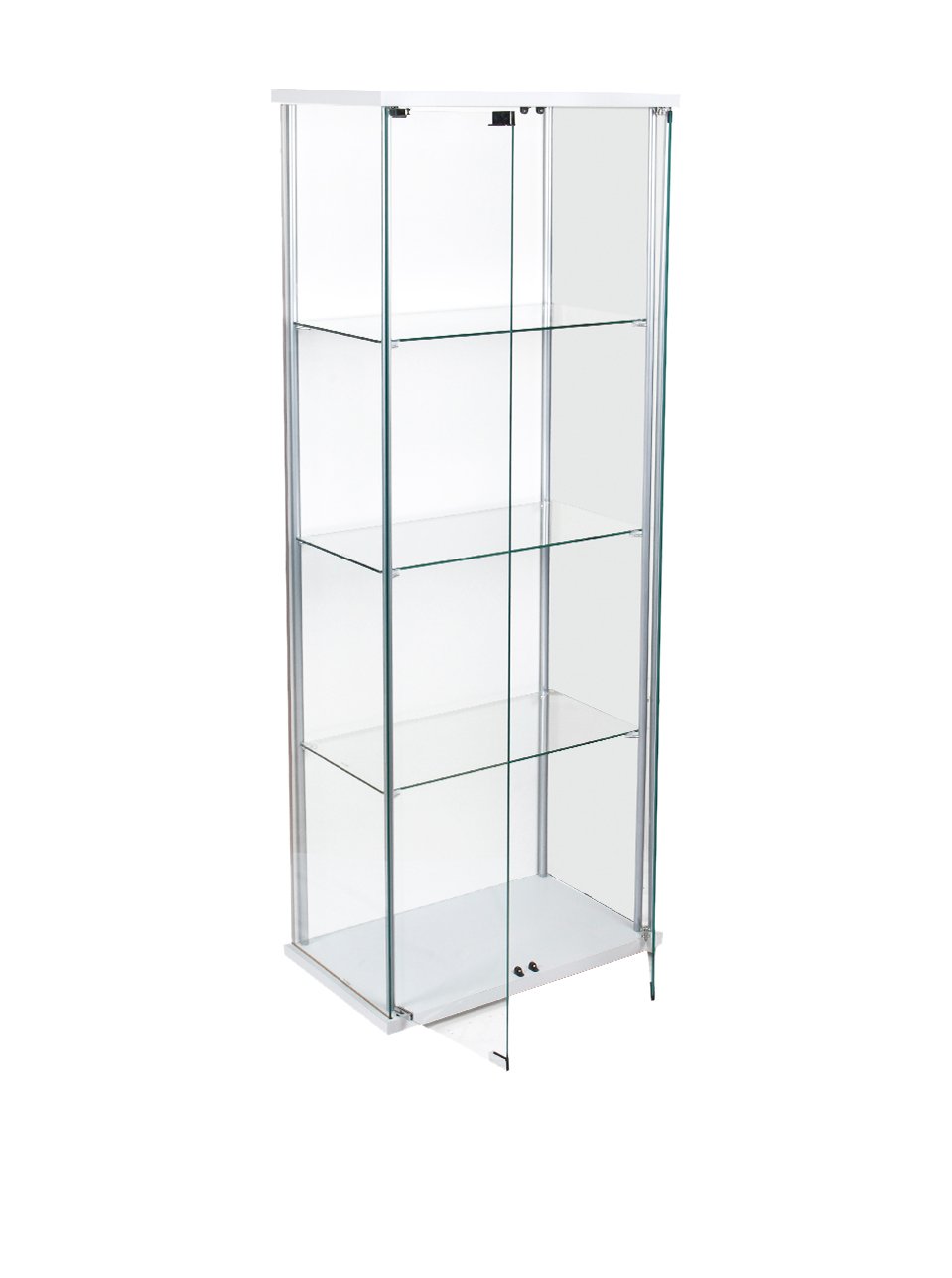Vetrina Moderna 2 Ante in Vetro Temperato Bianca 60,5x36,5x163 cm – Mobile Contenitore per Soggiorno o Cucina, con Struttura in Metallo e Laminato, 3 Ripiani Fissi