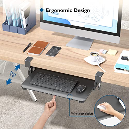 Bontec Small Keyboard Tray Under Desk, Pull Out Keyboard & Mouse Tray With C Clamp, 20 (24.6Including Clamps) X 11.8Inch Steady Slide-Out Computer Drawer For Typing, Perfect For Home Or Office, Black #TOP4