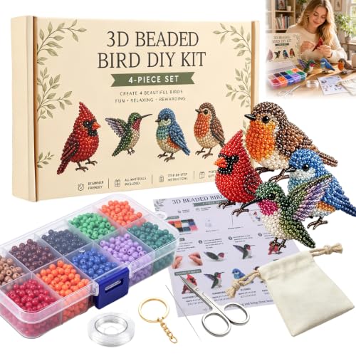 Tiny 3D Beaded Animal DIY Kit-Bead Animal Making Kit for Beginners Adults,Mini 3D Beaded Animals Craft Set,Cute Handmade Bead Art Mosaic Kit with Instructions, Stress Relief Creative Desk Decor Gift