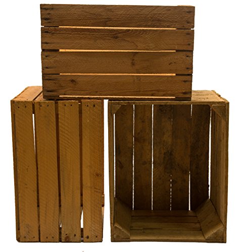 Set of 3 Solid Fruit Crates Apple Crates Wine Crates from the Old Land 49 x 42 x 31 cm, Wood, Used, ca 49 x 40 x 31cm