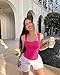OQQ Women's 3 Piece Bodysuits Sexy Ribbed Strappy Square Neck Sleeveless Tummy Control Tank Tops Bodysuits Black Rose3 White