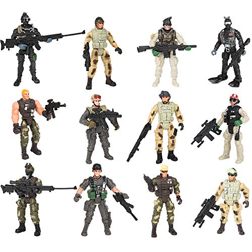 PROLOSO Military Soldier Playset Special Forces Action Figures 4" Army Men Rangers SWAT Models with Weapons and Accessories Counter Strike Toys Pack of 12