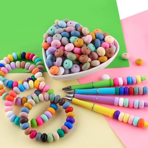 Sunrony 272Pcs Mixed Soft Color 14mm Abacus Silicone Beads for Keychain Making, Multicolor Lentil Silicone Beads for Pens and Necklace Bracelet Crafts Making (Multicolor Soft) by sunrony - Used condition - Image 4