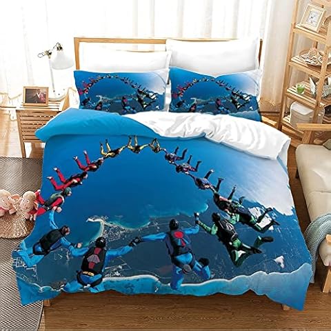 King Size Bedding Sets blue skydiving 3D Printed Microfiber Bedding Set Cover