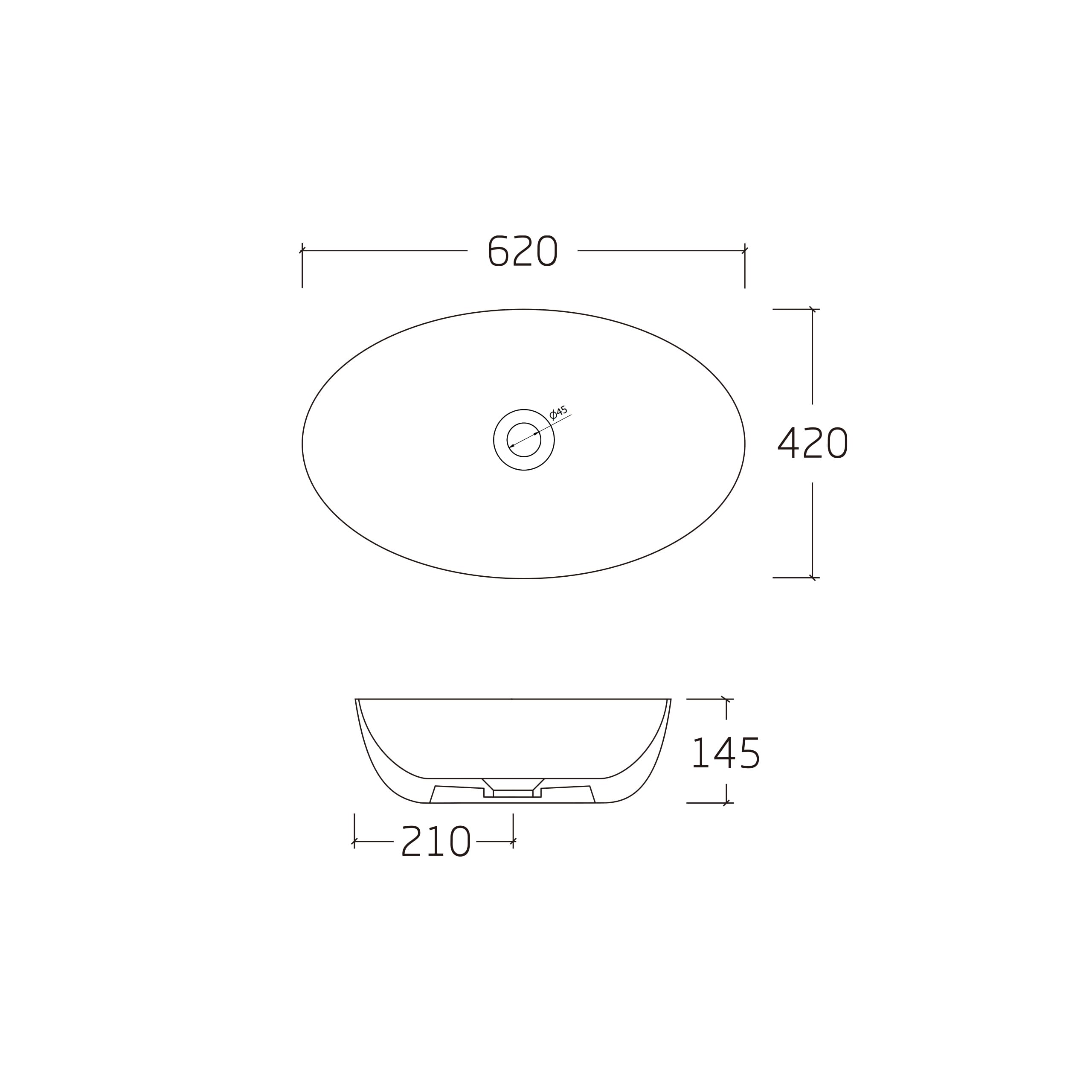 Aquauno Lili Lavabo Ovalado Cerámica Blanca 62x42 cm sin Orificio Grifo Rebosadero