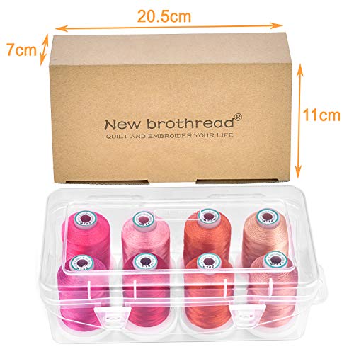 New Brothread - 20 Options - 8 Snap Spools Of 1000M Each Polyester Embroidery Machine Thread With Clear Plastic Storage Box For Embroidery & Quilting - Pink/Rose/Flesh #TOP1