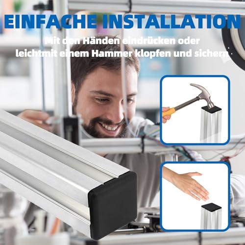 Endkappe Aluprofil 40x40 Abdeckkappen Aluprofil Kunststoff Schutzkappen - Aluprofil Kappe Profil Endkappe Profilabdeckkappe Kunststoff - Aluprofil Zubehör Vierkantrohr Endkappen (10 Stück, Schwarz)