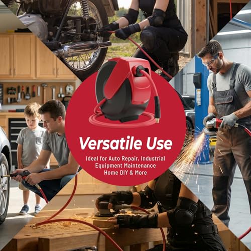 BreezeReel Retractable Air Hose Reel, 50ft x 3/8" Hybrid Air Hose Max 300PSI, Air Compressor Hose Reel, Auto Rewind & 180&deg; Swivel - Wall/Ceiling Mount for Workshops