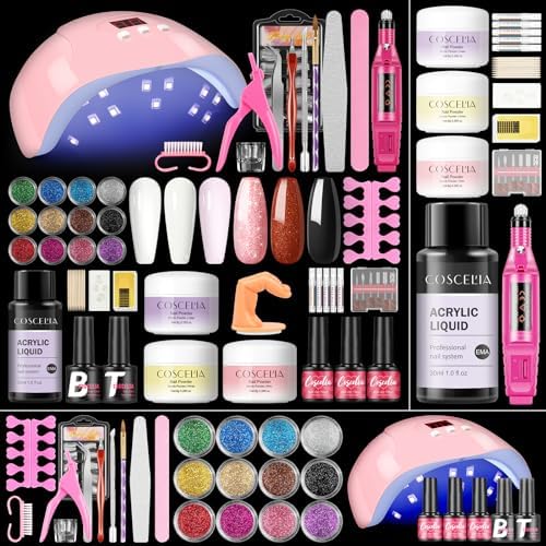 Acrylic Nail Kit with Nail Drill and Light 36w Clear White