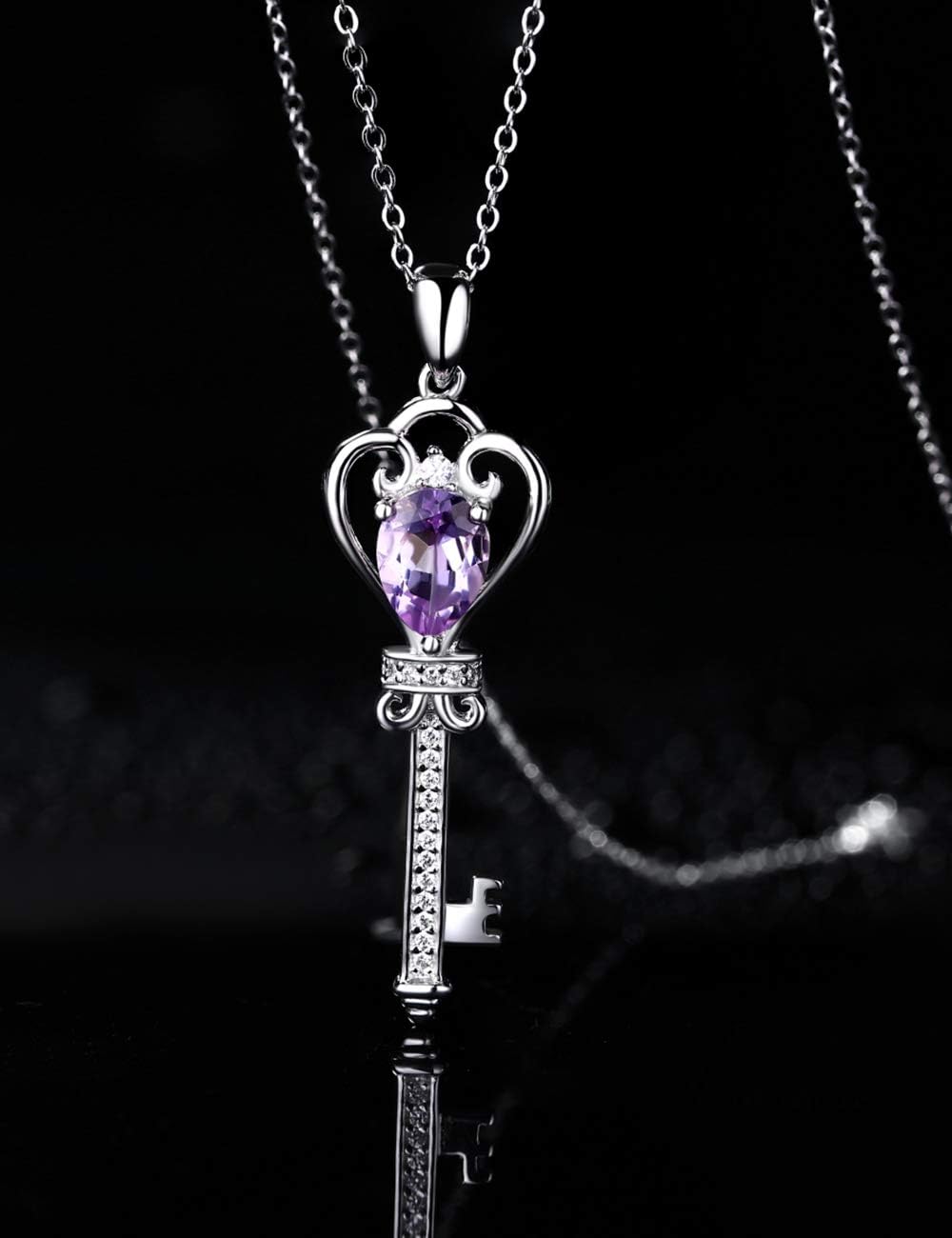 HXZZ Fine Jewelry for Women Natural Gemstone Amethyst Sterling Silver Key Love Pendant Necklace image 2 of 7 B01MG91OAE