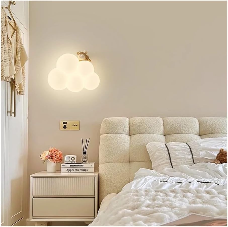 Kid's Bedroom Wall Lights with Cute Animal Cartoon Cloud Wall Sconces White Milk Shade Dimmable LED Nursery Wall Mounted Lamp for Children's Room Girl's/Boy's Living Room Luminaire Lamp