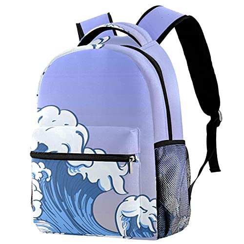 Sac à dos ordinateur motif vague japonaise grande capacité