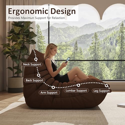 Image of Giant Bean Bag Chair for Adults,Comfy Lazy Fireside Accent Chair with Memory Foam,Cozy Single Floor Sofa Couch Boneless Chaise Lounge for Living Room Bedroom Gaming Room(Coffee,1Seater)