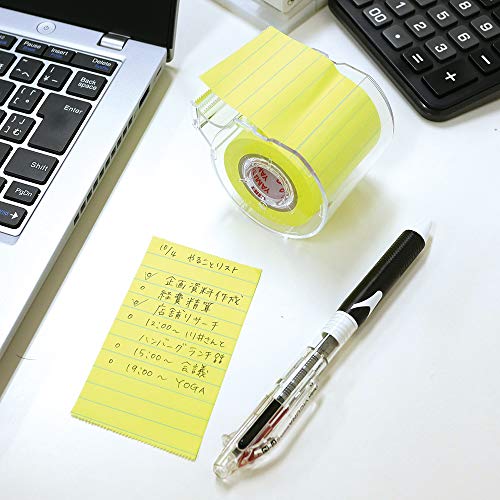 Image of Yamato Memoc Roll Tape, Self-Stick Memo Paper Tape, with Tape Dispenser, 50mm x 10m, 7mm Ruled, Yellow, 1 ea. (NRK-50CH-LK)