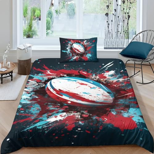 AAIRRA Rugby Comforter Covers for Teens And Adults 3D Print Graffiti Rugby Duvet Cover Quilt Cover Bedding Set Soft Microfiber with Zipper Closure with Pillow Cases 2 Pieces Single（135x200cm）