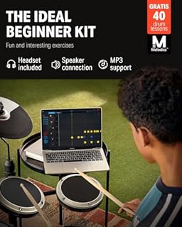 Donner DED-80 Electric Drum Kit with 4 Quiet Mesh Pads, 180+ Sounds, 30 Demo Songs, 10" Cymbals, 2 Pedals, Throne, Headphones, Sticks, USB MIDI, Melodics Lessons, White