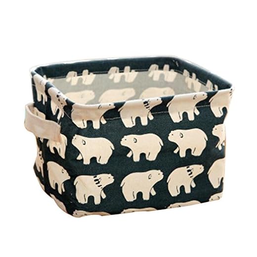 Westeng Caja de Almacenamiento Plegable Caja de Almacenamiento de Tela Mesa Organizador Cajón de Tela con Mangos y Patrones de Animales para papelería y Maquillaje (Azul)