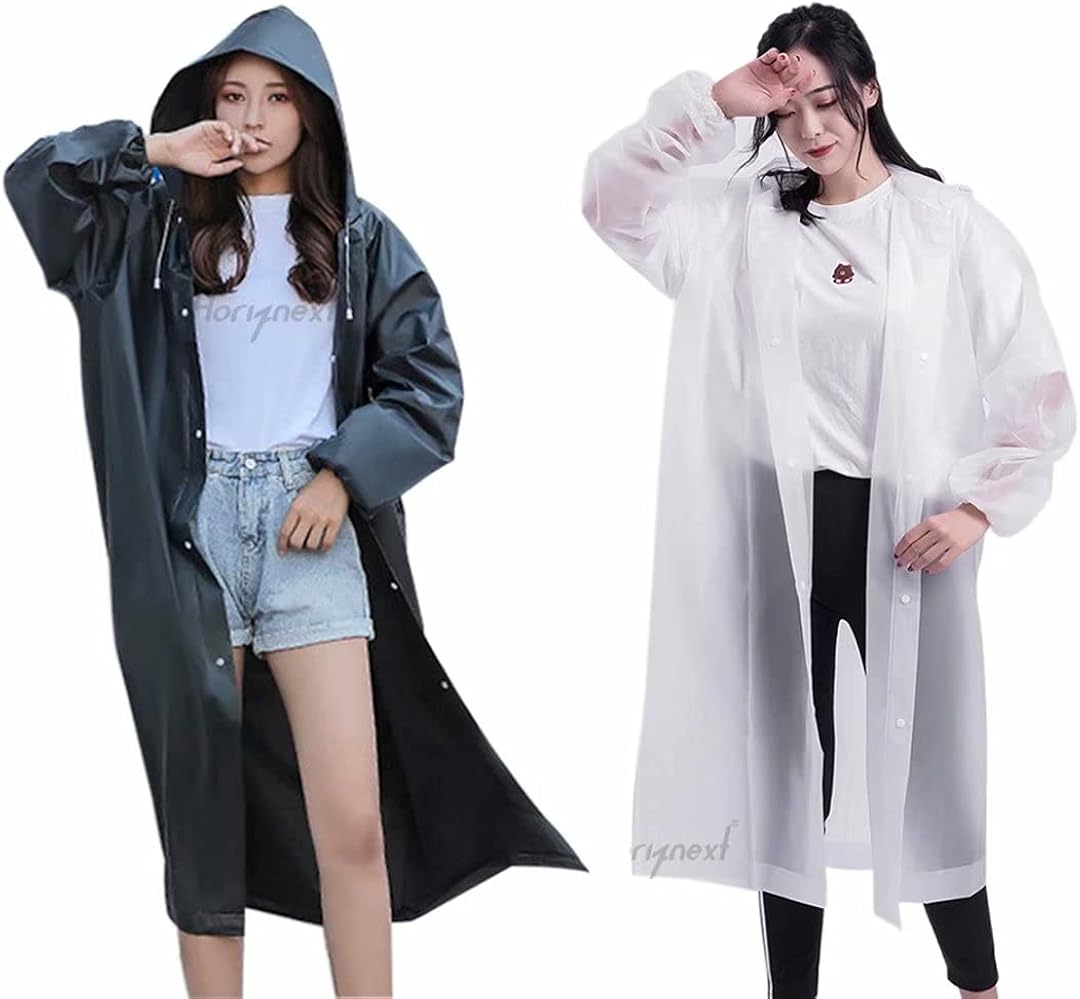 Horiznext rain coat for men women, disposable EVA waterproof suit for adult, poncho jacket cover with hat (1 pc)