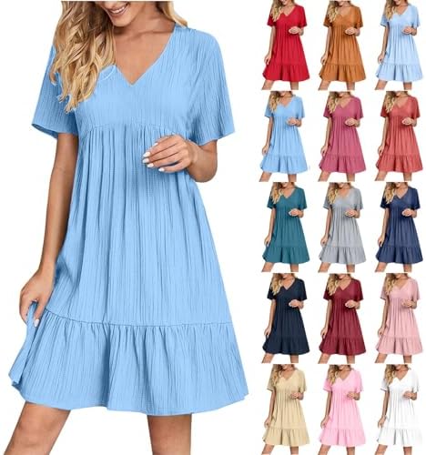 SCRRMZO Midi Dresses for Women Short Sleeve A-Line Midi Dress Casual Loose T-Shirt Dresses Flare Flowy Beach Sundress