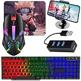 Kit Mobilador Para Celular Gamer Teclado Led Rgb + Mouse Gamer 1600dpi + Suporte Celular + Conectores (TIPO C)