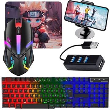 Kit Mobilador Para Celular Gamer Teclado Led Rgb + Mouse Gamer 1600dpi + Suporte Celular + Conectores (TIPO C)