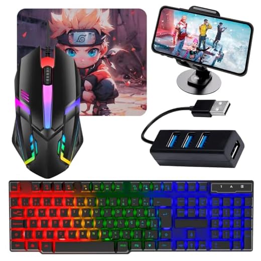 Kit Mobilador Para Celular Gamer Teclado Led Rgb + Mouse Gamer 1600dpi + Suporte Celular + Conectores (TIPO C)