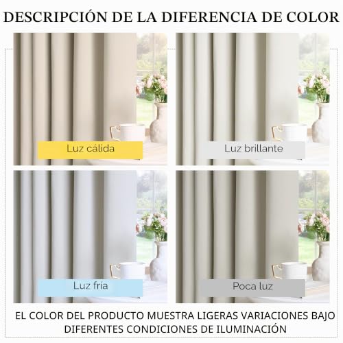 Miniatura 4 de Pony Dance Cortinas Aislantes Termicas Frio Y Calor Salon 2 Piezas Cortina Opaca Dormitorio Para Riel Blackout Curtains Habitacion, 140x245 Cm, Beige Claro