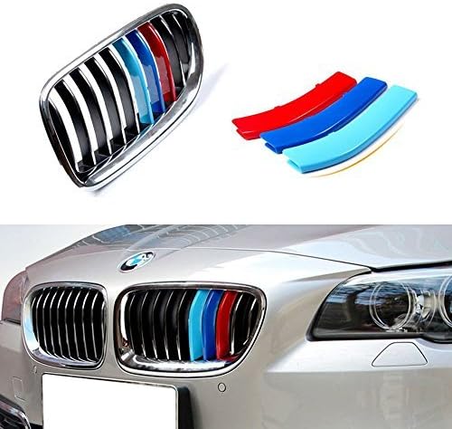 iJDMTOY Exact Fit 3pc Set Iconic Tri-Accent Grille Insert Trims Compatible with BMW F10 F11 5 Series 528i 535i 550i with Standard Center Chrome Kidney Grill (10 Beams), NOT 12-Beam Black Grille