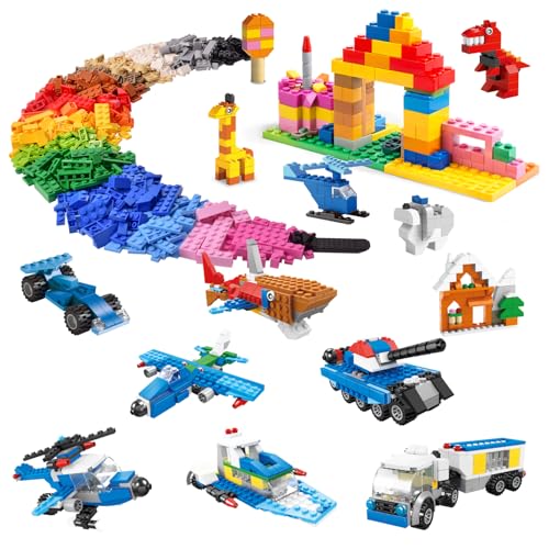 FUN LITTLE TOYS 1100 PCS Building Blocks for Kids 6-12, STEM Learning Bulk Bricks Set, 147 Shapes 17 Colors,...