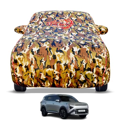 Image of Premium Car Cover for Kia Carens Clavis 2026 Models | Waterproof, UV & Dust Protection | Mirror & Antenna Pocket | Triple Stitched, Soft Inner Lining, Belt & Buckle (Jungle Print)