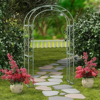 SAFAVIEH Outdoor Collection Pagan Antique Dark Green Wrought Iron Arch Garden Arbor